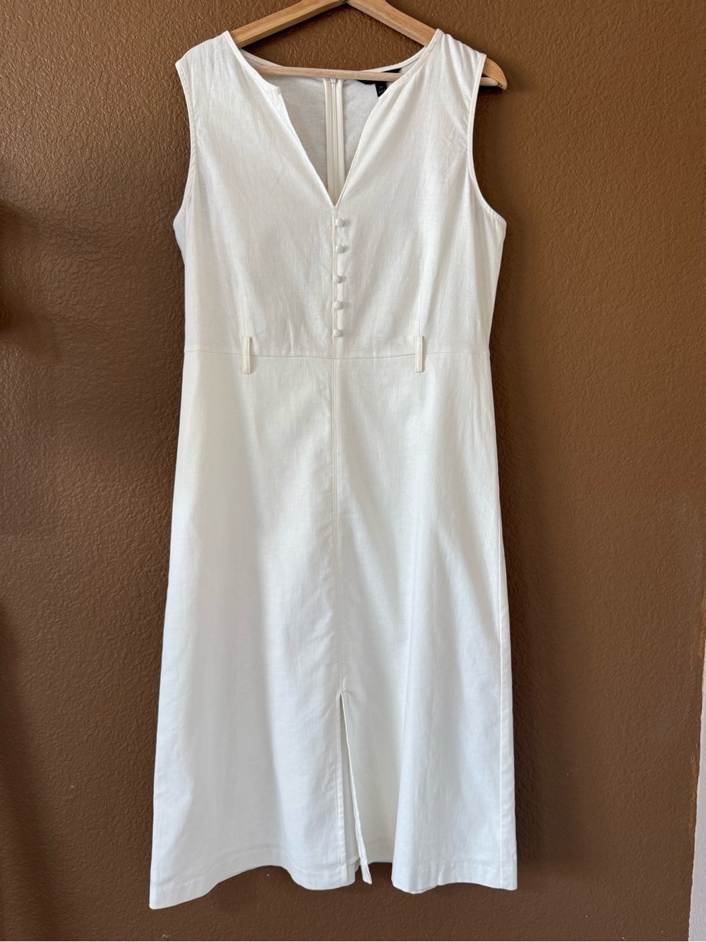 Banana Republic White Linen Sleeveless V-Neck Midi Dress Sz 10 Event Bridal